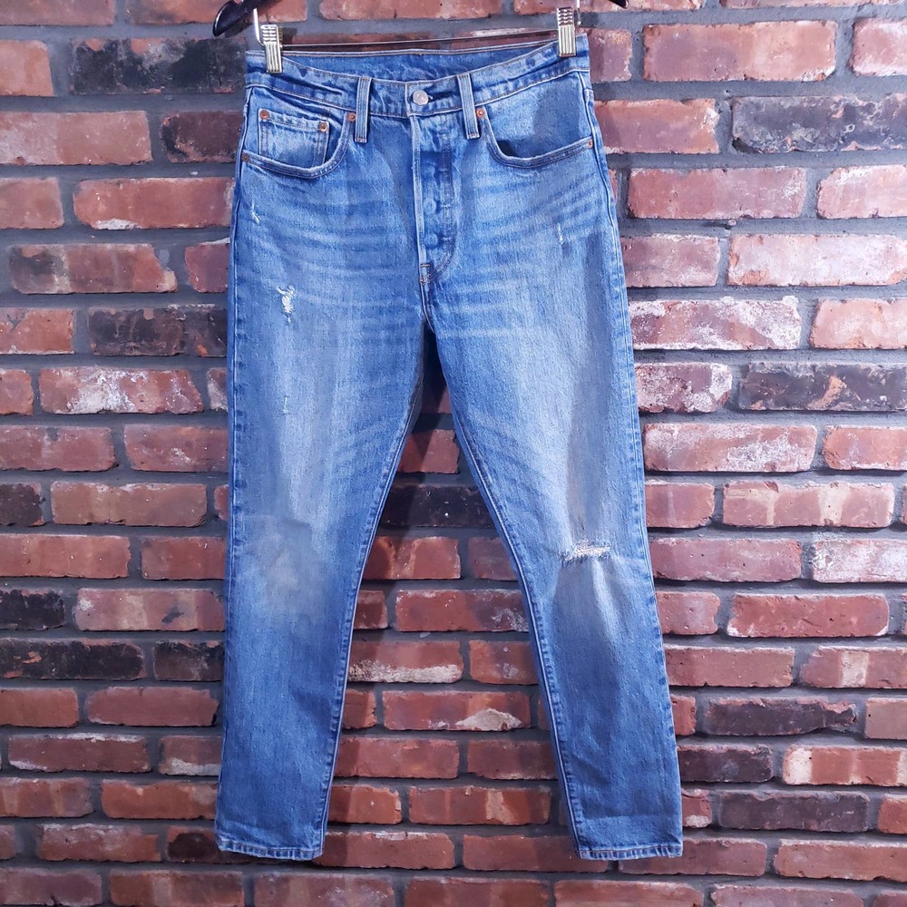 Levi's 501 Skinny In Post Modern Blues Distressed Button-fly Jeans Women's 27